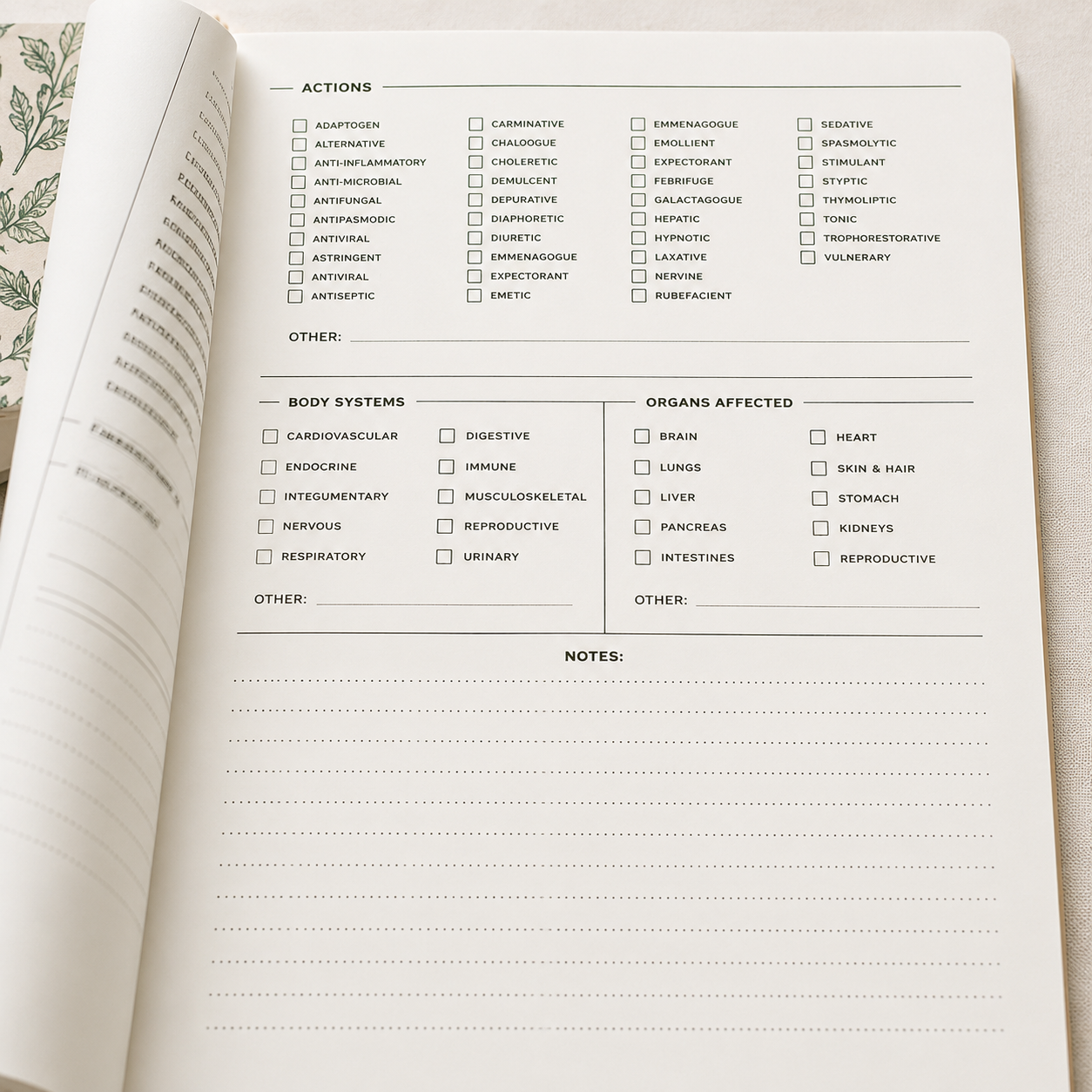Open book with a form or checklist on a light background